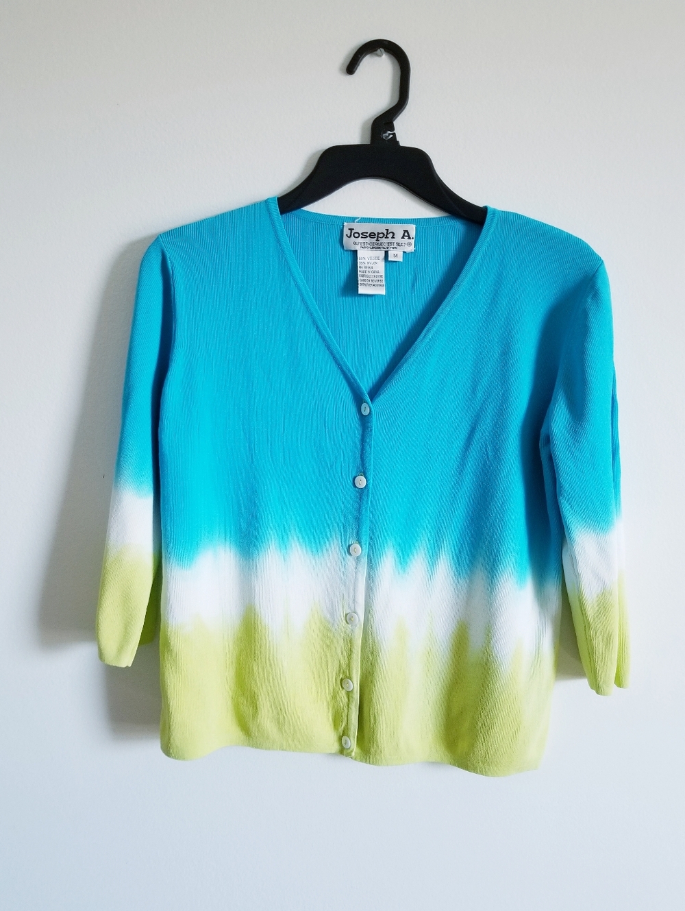Joseph A. Turquoise, White & Lime V-Neck Cardigan Size M
